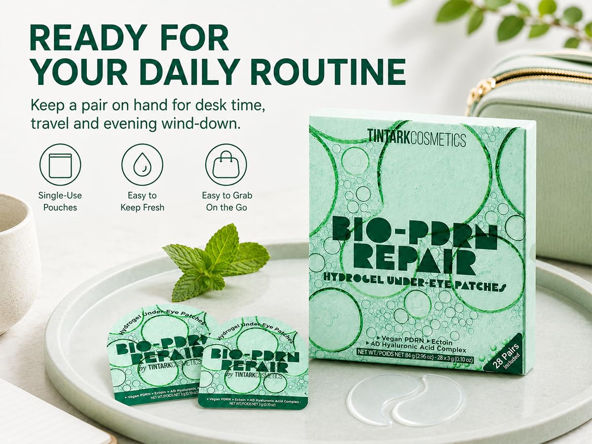 Bio-PDRN Repair Hydrogel Eye Patches (28 Pairs) - Vegan PDRN (Sodium DNA), Ectoin & 4D Hyaluronic Acid Eye Mask for Rapid Skin Cell Renewal & Repair, Travel & Self Care Essentials