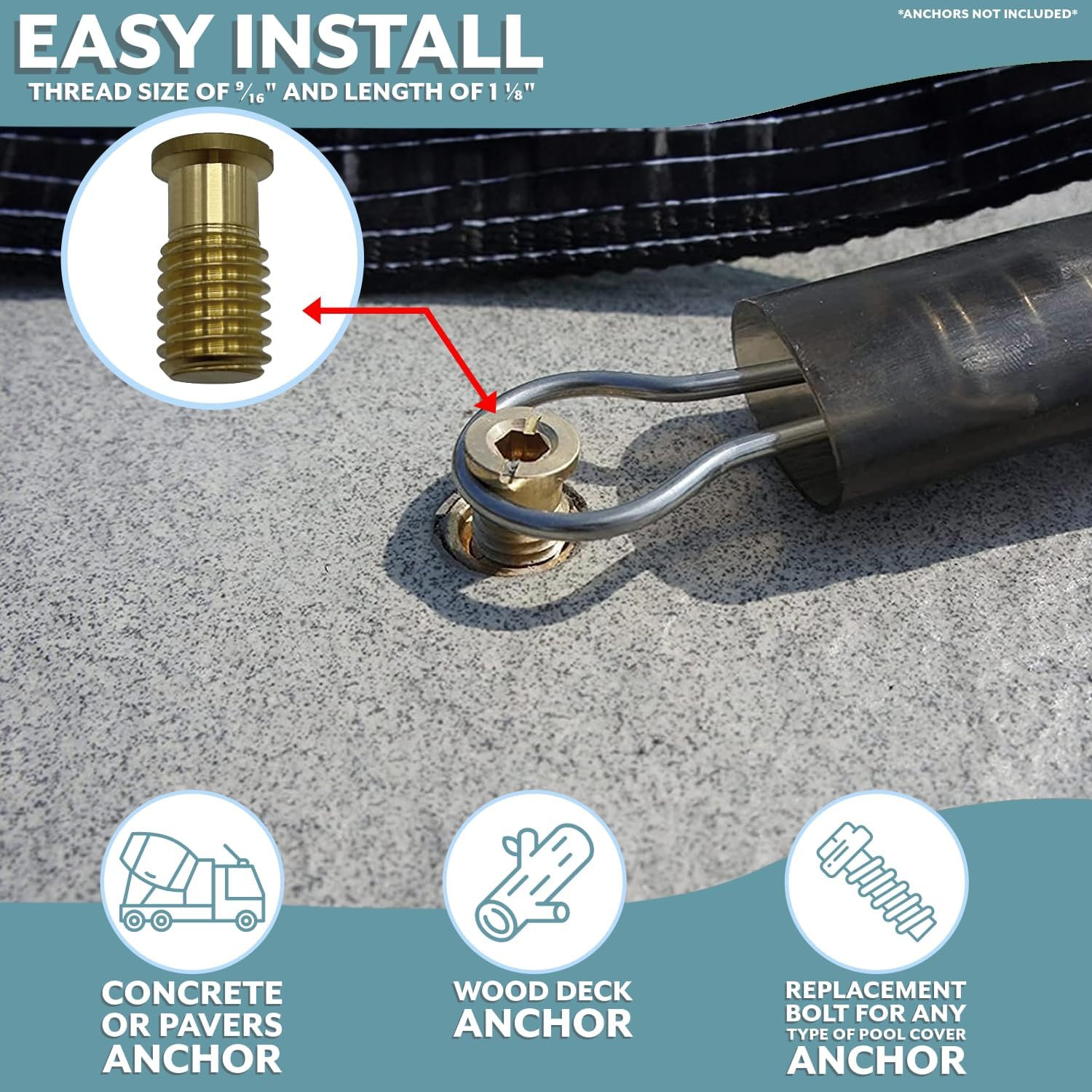 Poolzilla 25 Pack Pool Safety Cover Threaded Brass Insert Screw Bolt for Anchor
