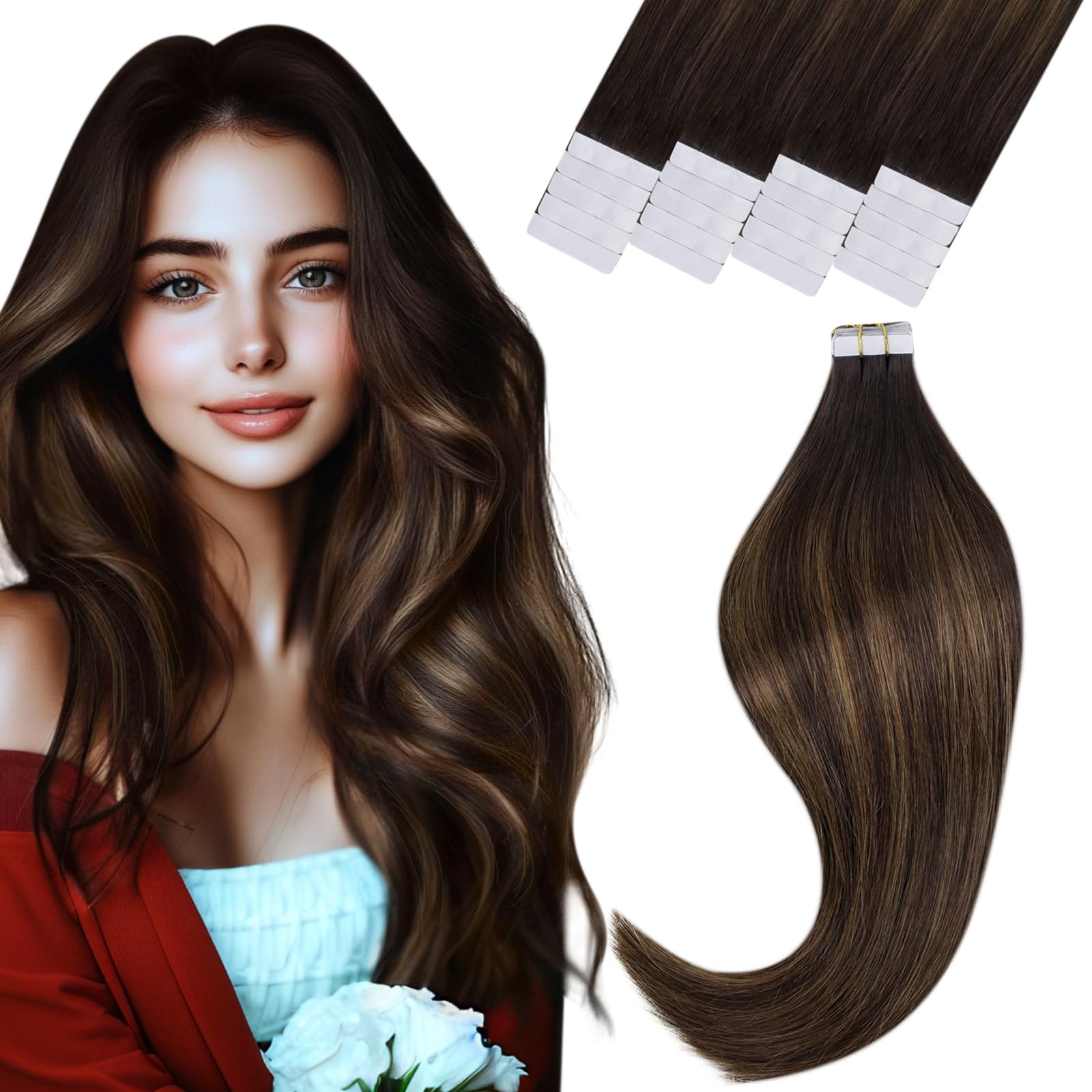 Vivien Brown Clip in Hair Extensions Darkest Brown to Light Brown Balayage Hair Extensions for Women Clip in Hair Extensions Human Hair 22 Inch 120g 7pcs #2/8/2 — view 41