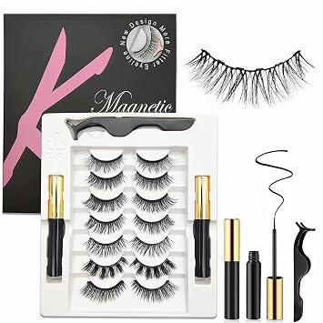 رموش مغناطيسية مع طقم كحل 7 أزواج ، 3D Wispy Lashes Natural Look ، 7 Styles Fluffy False Eyelashes Pack ، بواسطة TMIELYBS