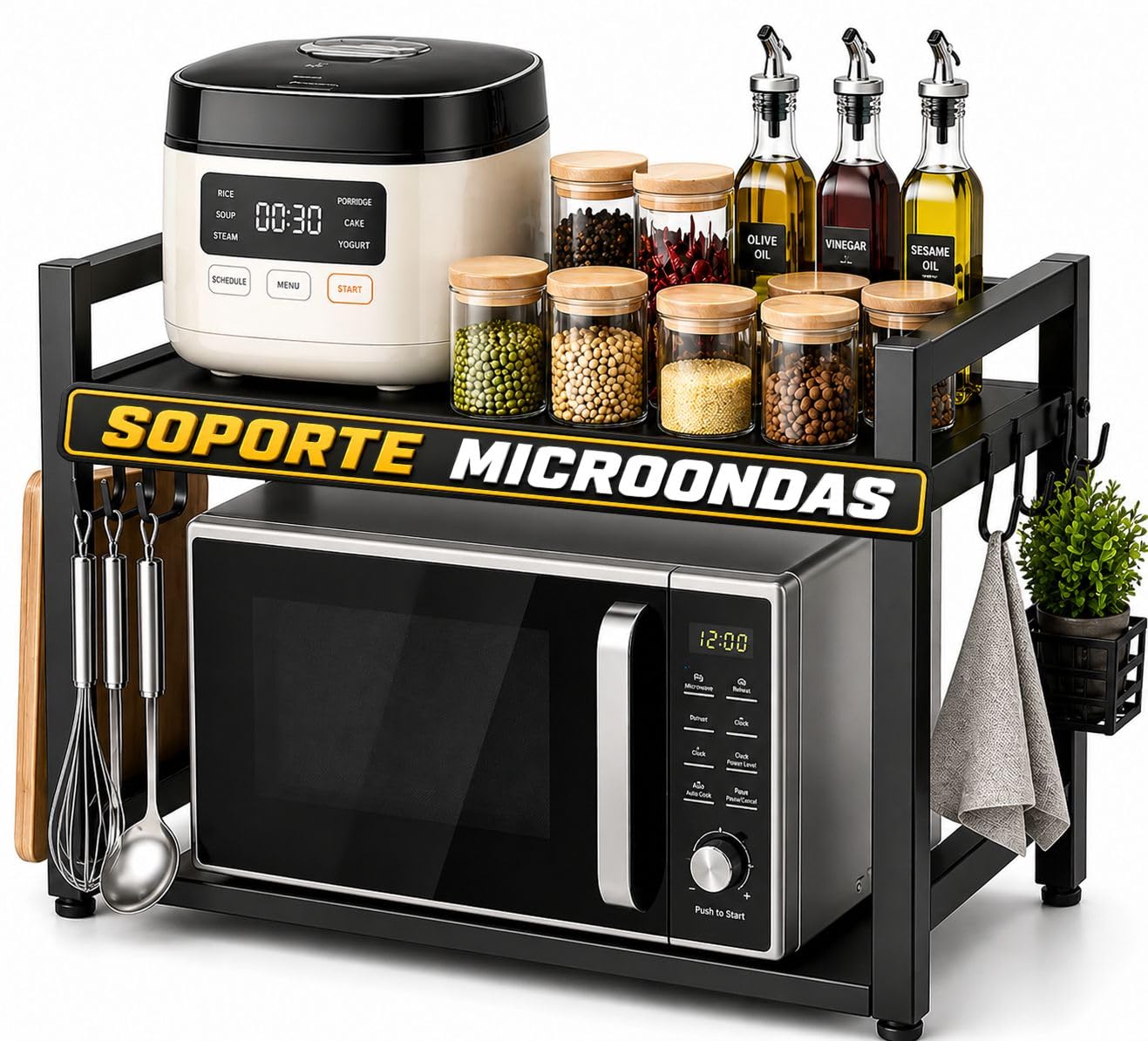 Soporte Microondas Encimera Ajustable - Estante para Microondas y Horno - EstanterÃa Microondas Cocina con Almacenamiento - Organizador Cocina Encimera Resistente - Mueble para Microondas y Cafetera