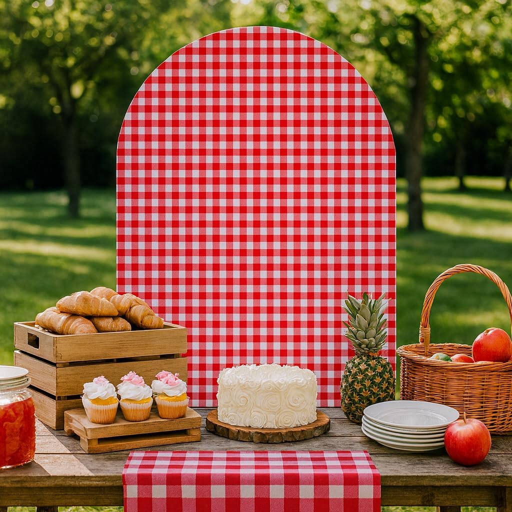 Red Farm Barn Arch Backdrop Cover Kids Red Farm Birthday Chiara Backdrops Decorations Arched Wall Covers Stands Display Props Farm Party Banner GX231 3ft * 6.5ft