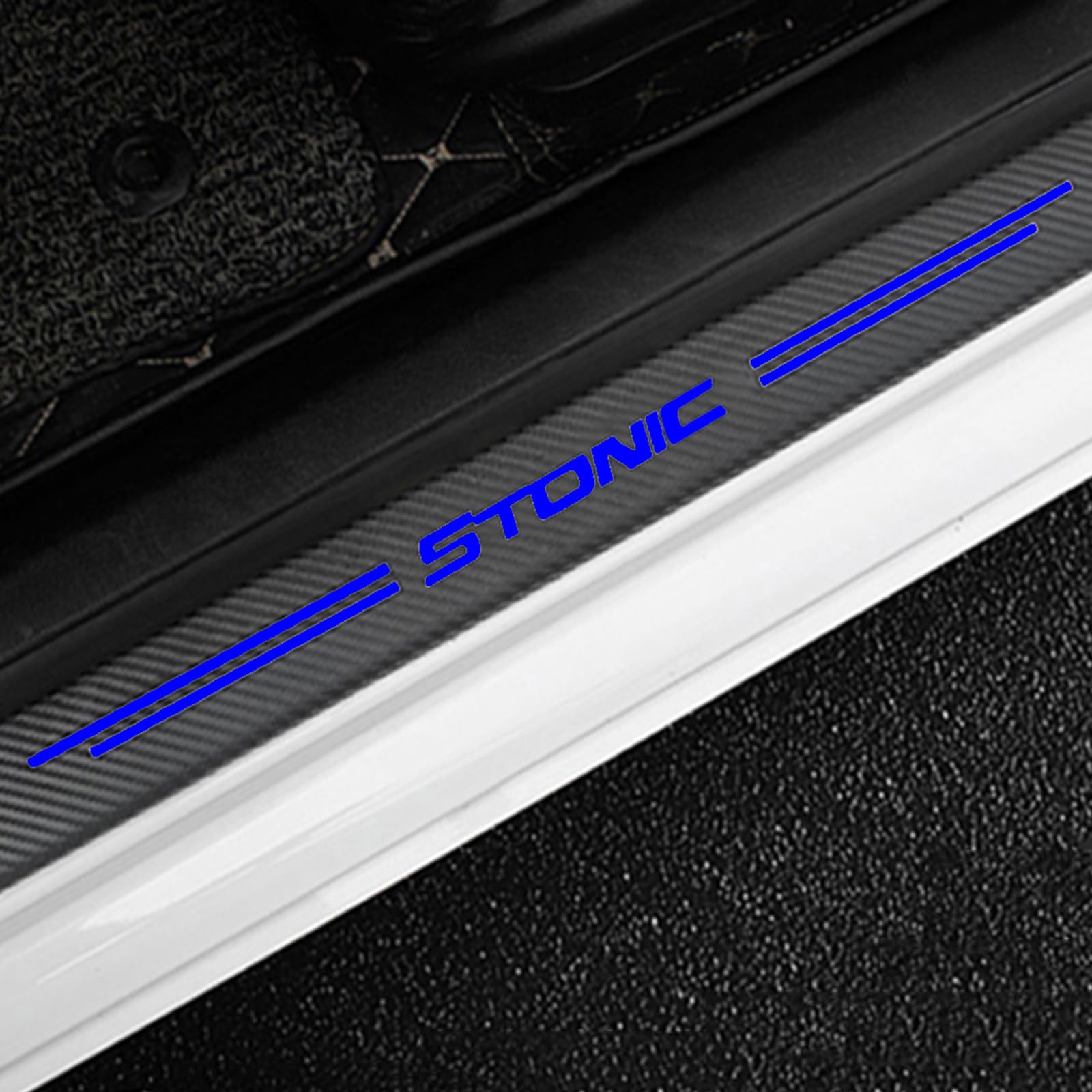KLHYWEN 4 pcs Carbon Fiber Car Door Sill Protector Strips for KI-A Stonic, Welcome Pedal Guard Kick Plates Sticker Threshold Cover Auto Decorative Accessories,Blue