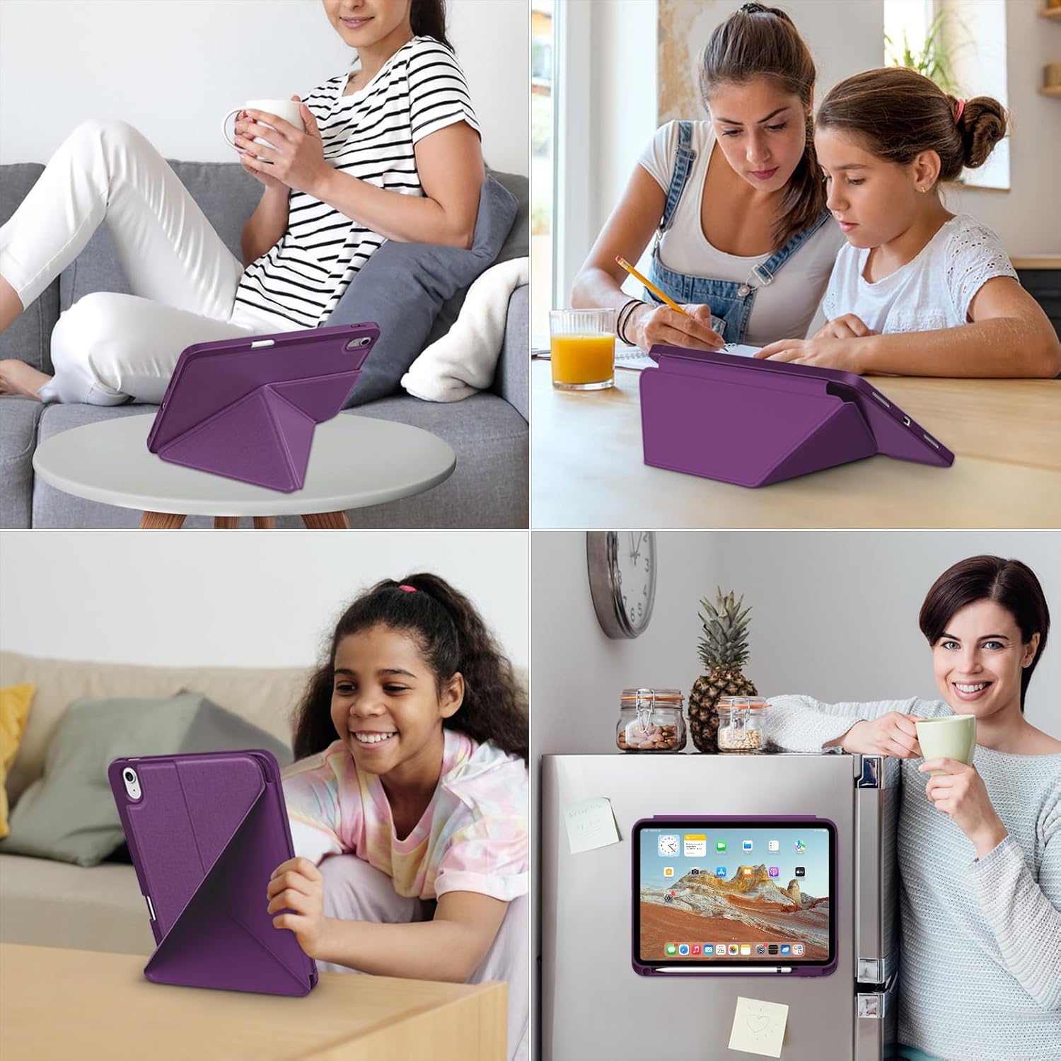 DTTO for iPad (A16) 11th Generation Case 11 Inch 2025, iPad 10th Generation Case 10.9 Inch 2022, Foldable Stand Cover with Landscape and Portrait Modes & Pencil Holder, Dark Purple