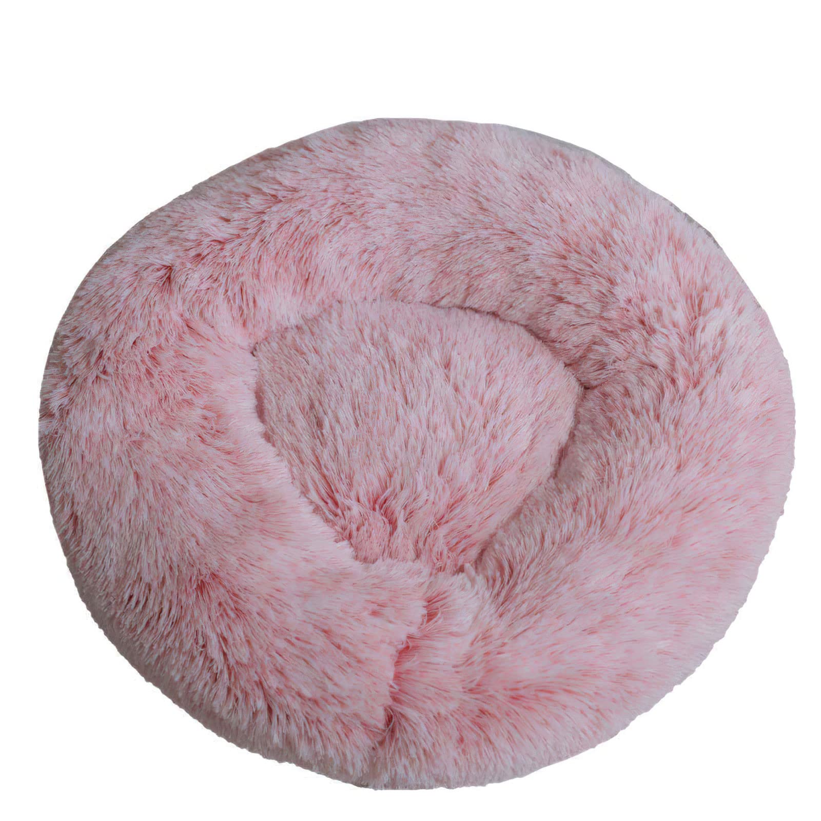 Fouriding Plush Donut Dog Cat Bed-Calming Anxiety Pets Bed for Dogs Cats Pets Soft Round Cushion Beds with Non-Slip Bottom and Washable (M 50CM, Pink)