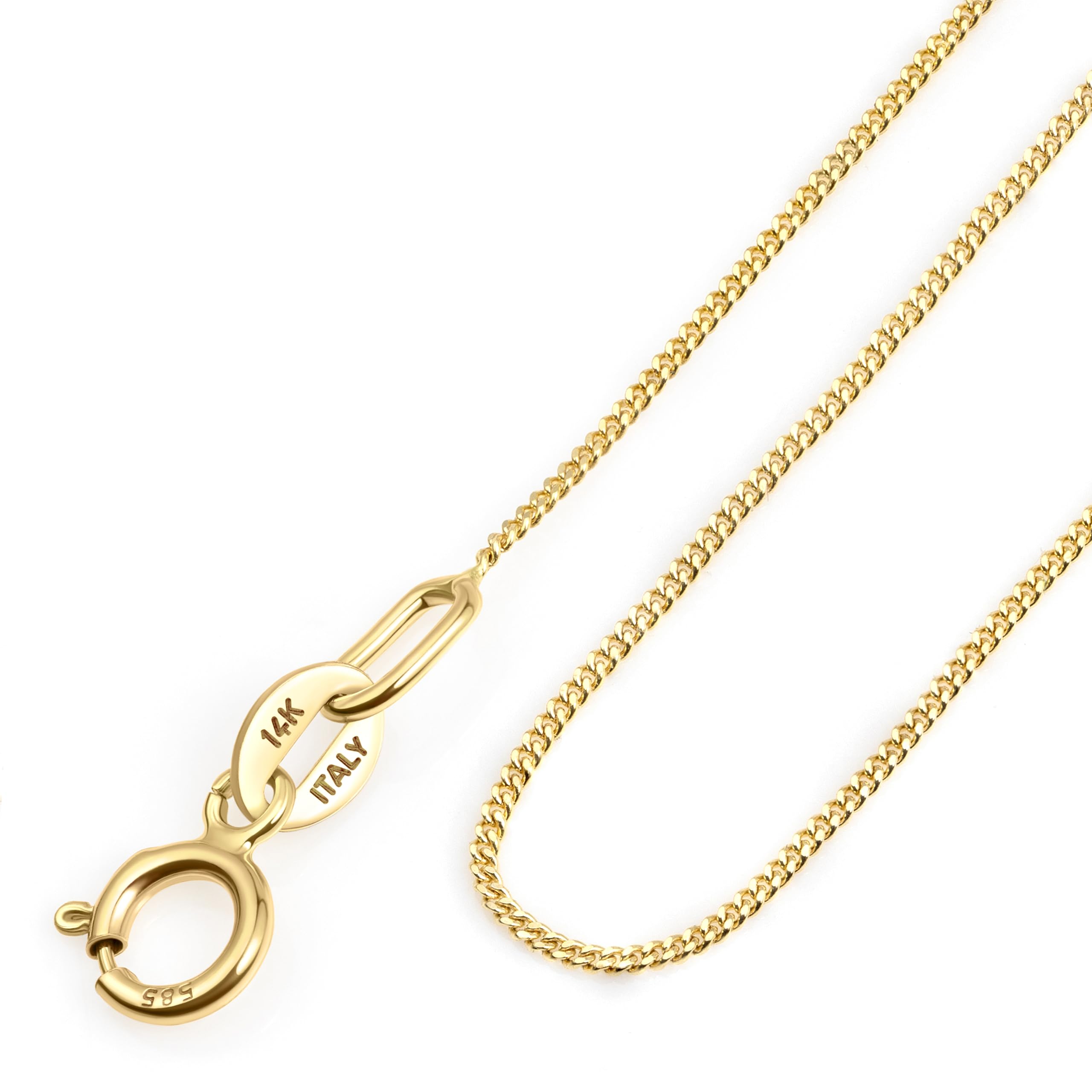 Amberta 14K Yellow Gold Necklace for Women and Men | Super Thin Fine and Strong Box Singapore and Gourmet Link Subtle Genuine Gold Choker 40 45 50cm - 50 cm