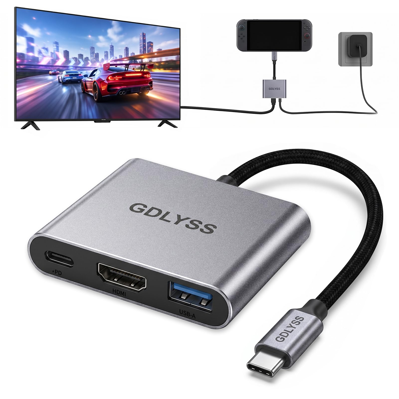 Switch 2 Dock, Portable USB-C Docking Station with 4K 60Hz–120Hz HDR, 100W PD Fast Charging, USB Port, Aluminum Alloy, Compatible with Switch, Steam Deck, ROG Xbox Ally X, Legion Go 1/2/S