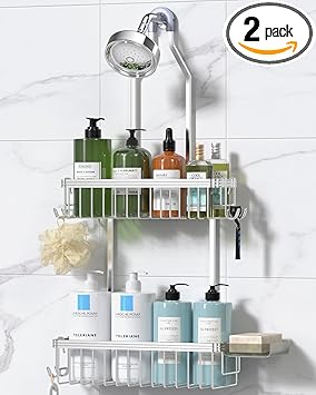 YASONIC Shower Caddy Hanging, Never Rust Shower Organizer Hanging, Aluminum Shower Racks for Inside Shower with Hooks for Razor, Bathroom Organizers and Storage with Soap Holder, Bright Silver
