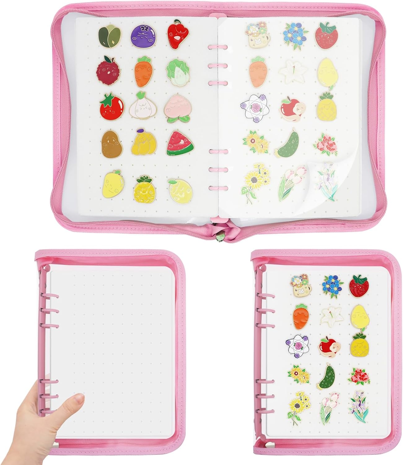 Pin Display Book Enamel Pin Collection Holder Trading Book with 6-Page Display Boards A5 Brooch Pin Storage Organizer Binder Album for Travel Collectors (Pink)