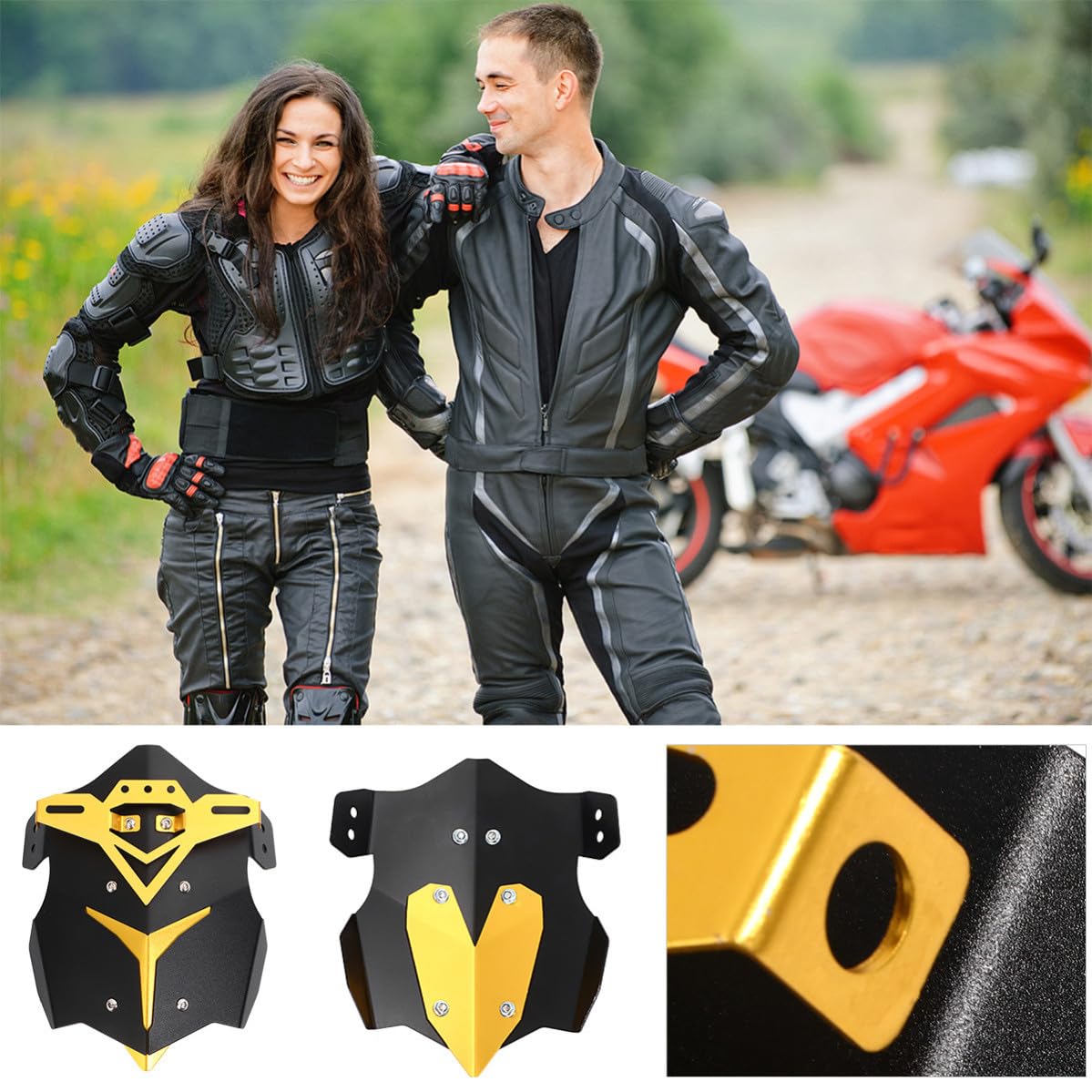 Housoutil Juego de Accesorios para Motor Trasero Dorado, Guardabarros de Aleación de Aluminio Duradero para Evitar Salpicaduras de Barro en Motos