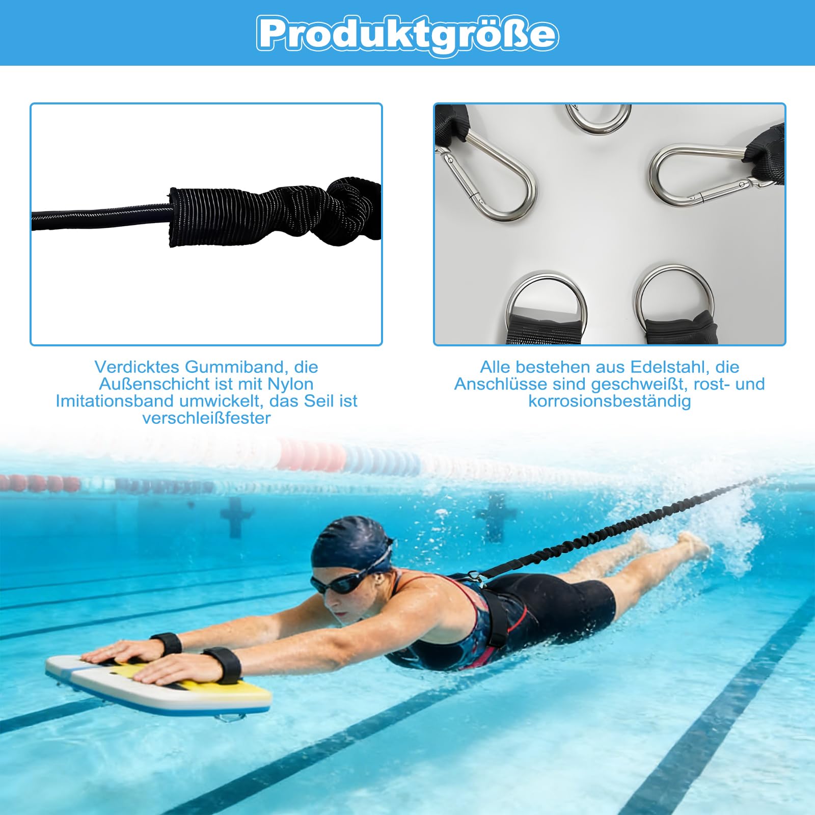 Schwimmhilfe Erwachsene Set, Schwimmgürtel, 2.5-8M Einstellbare Schwimmwiderstand Gürtel, Schwimmgürtel kinder Schwimmgurt mit elastischen Gummibändere, für Anfänger und Profis und das Schwimmtraining