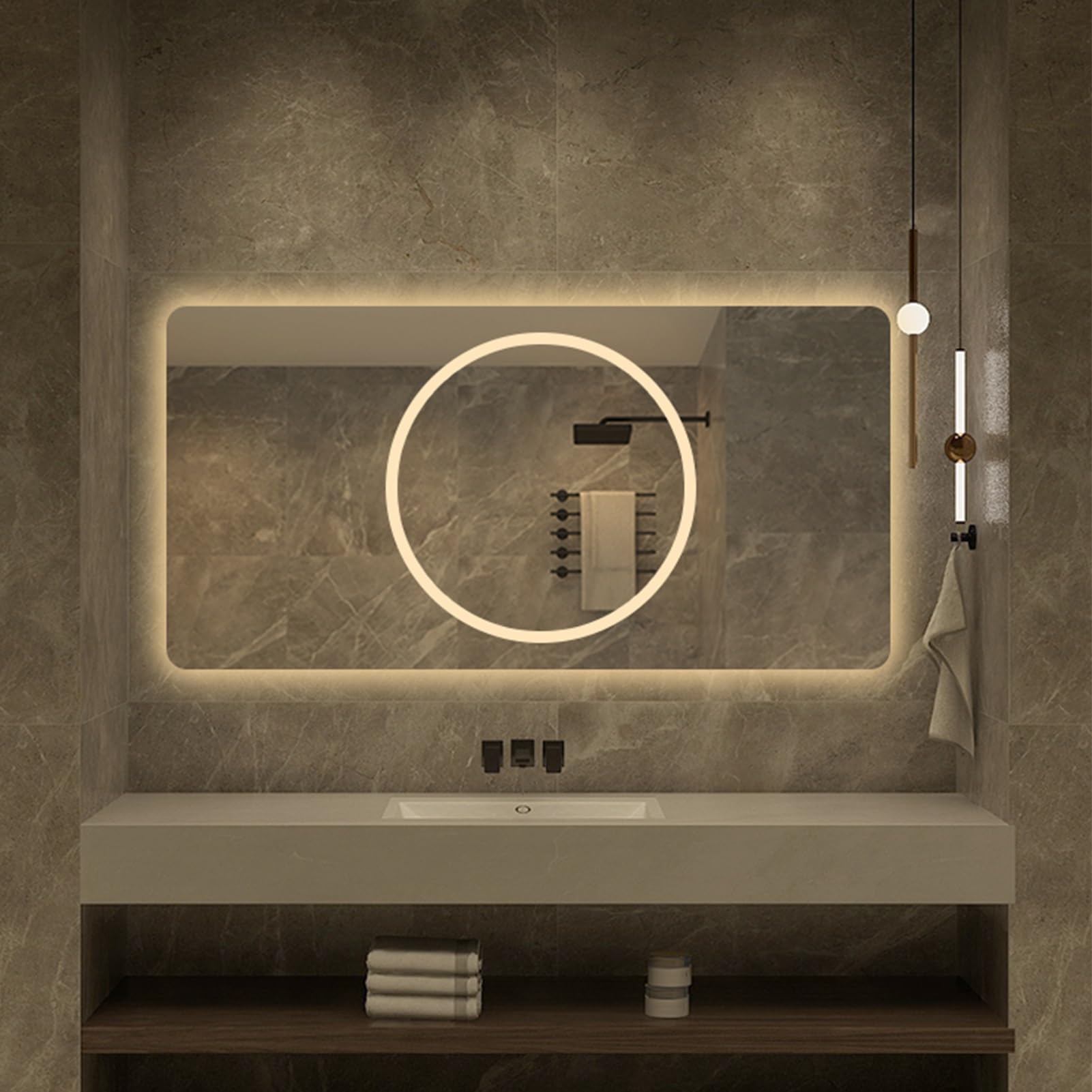 Miroir mural LED 80x60cm avec fonction anti-buée éclairage chambre
