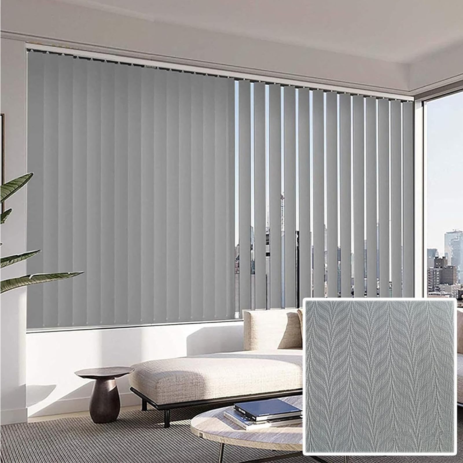 X1NGFU Blackout Vertical Blinds Window Shades,Grey Polyester Fabric Venetian Blinds,Half-Shading Slats Window Shades,for Home Office,Customizable Colors,Width X Height (50cm x 160cm(19.7in x 63in))