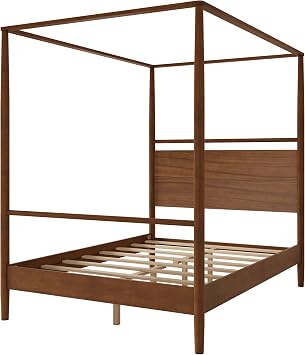 LUMISOL Full Size Canopy Bed Frame with Storage, Solid Wood 4 Posters Canopy Bed, No Box Spring Needed, Walnut