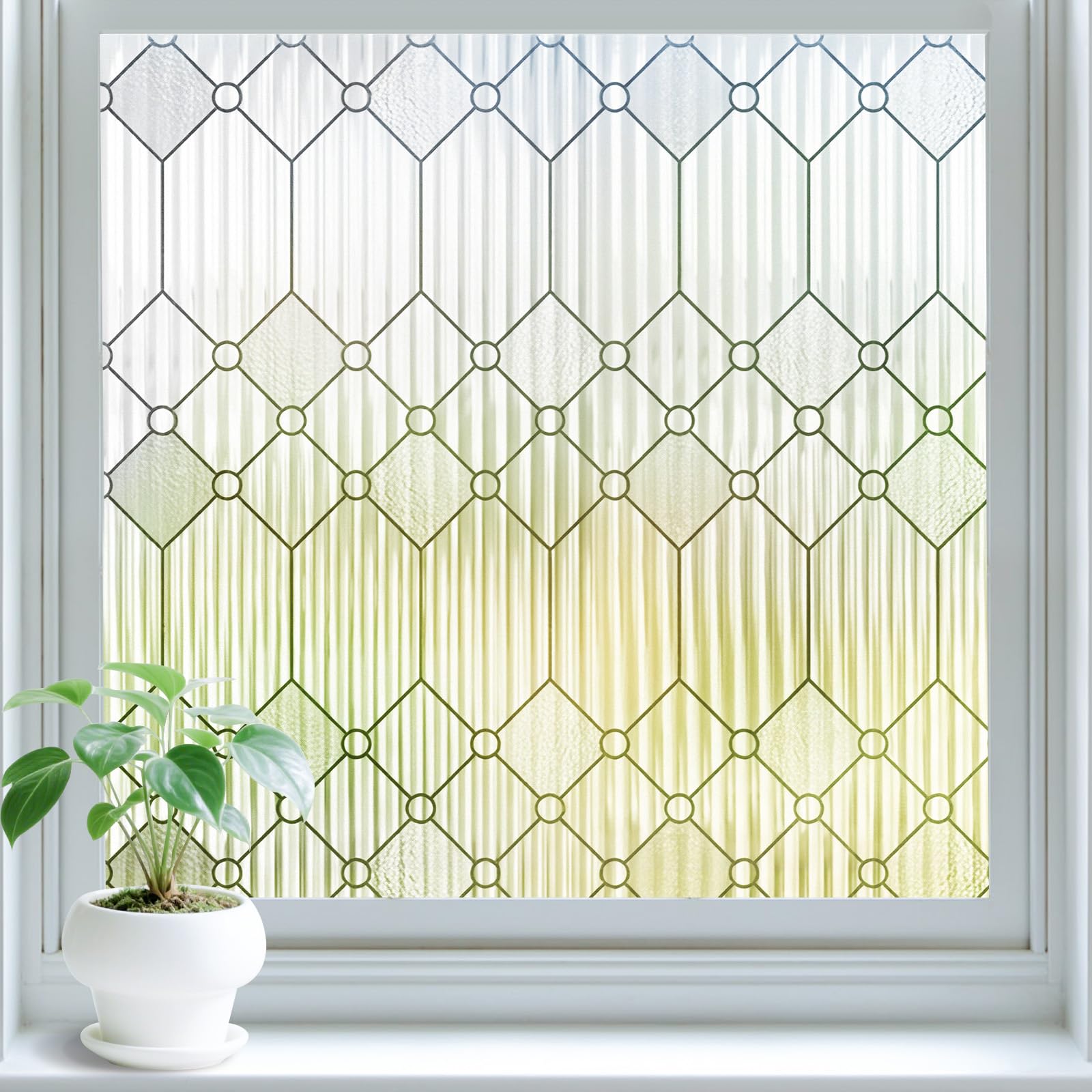 Lifetree Reeded Glass Window Film Privacy: 3D Decorative Vinyl Window Privacy Film Static Cling UV Blocking for Glass Windows Door (Line Frosted, 75 * 200cm)