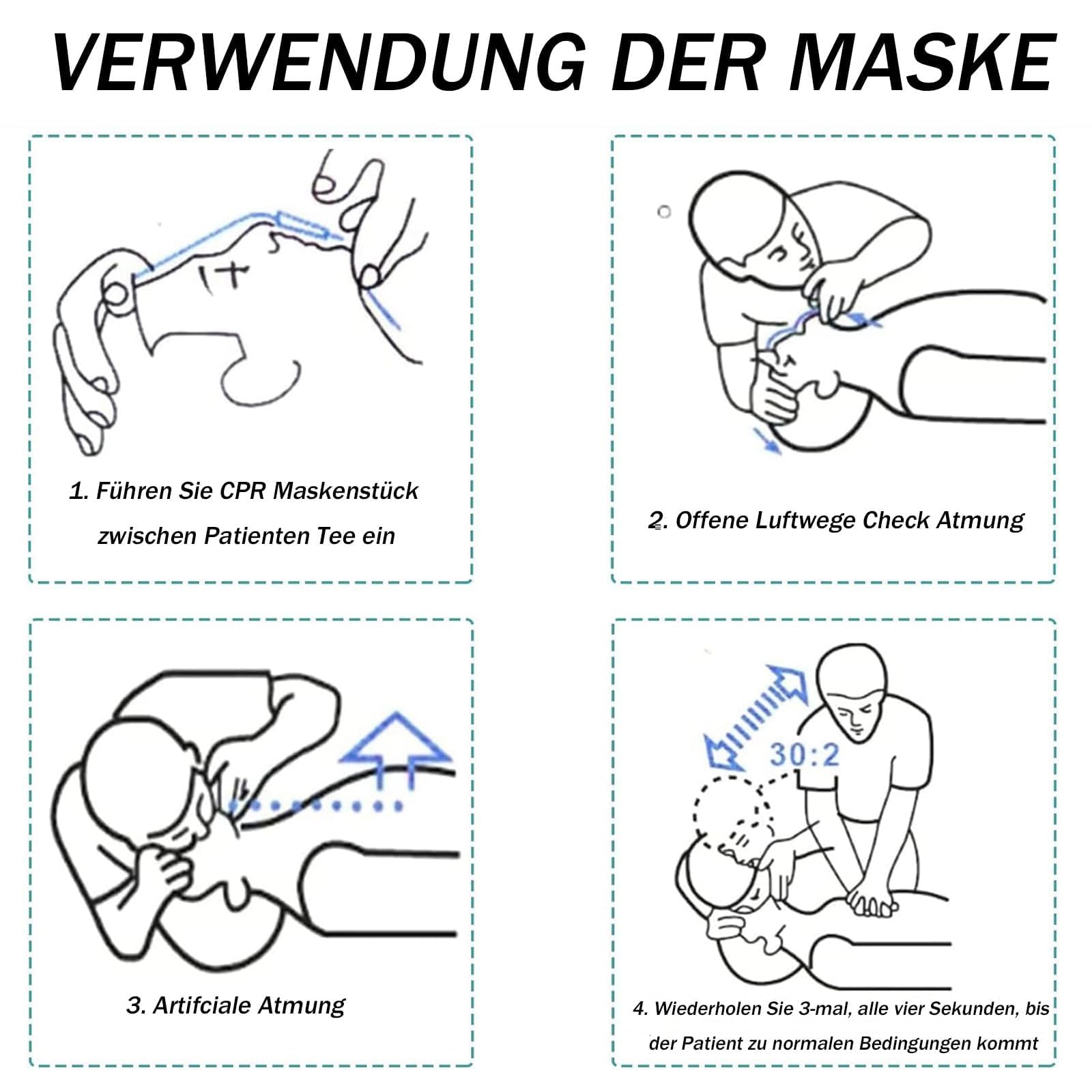 PVFZXS 8 mascherine respiratorie di primo soccorso, maschera di respirazione, portachiavi, panno di respirazione, portachiavi per respirare, bocca a bocca, respiratore, maschera di respirazione Cpr