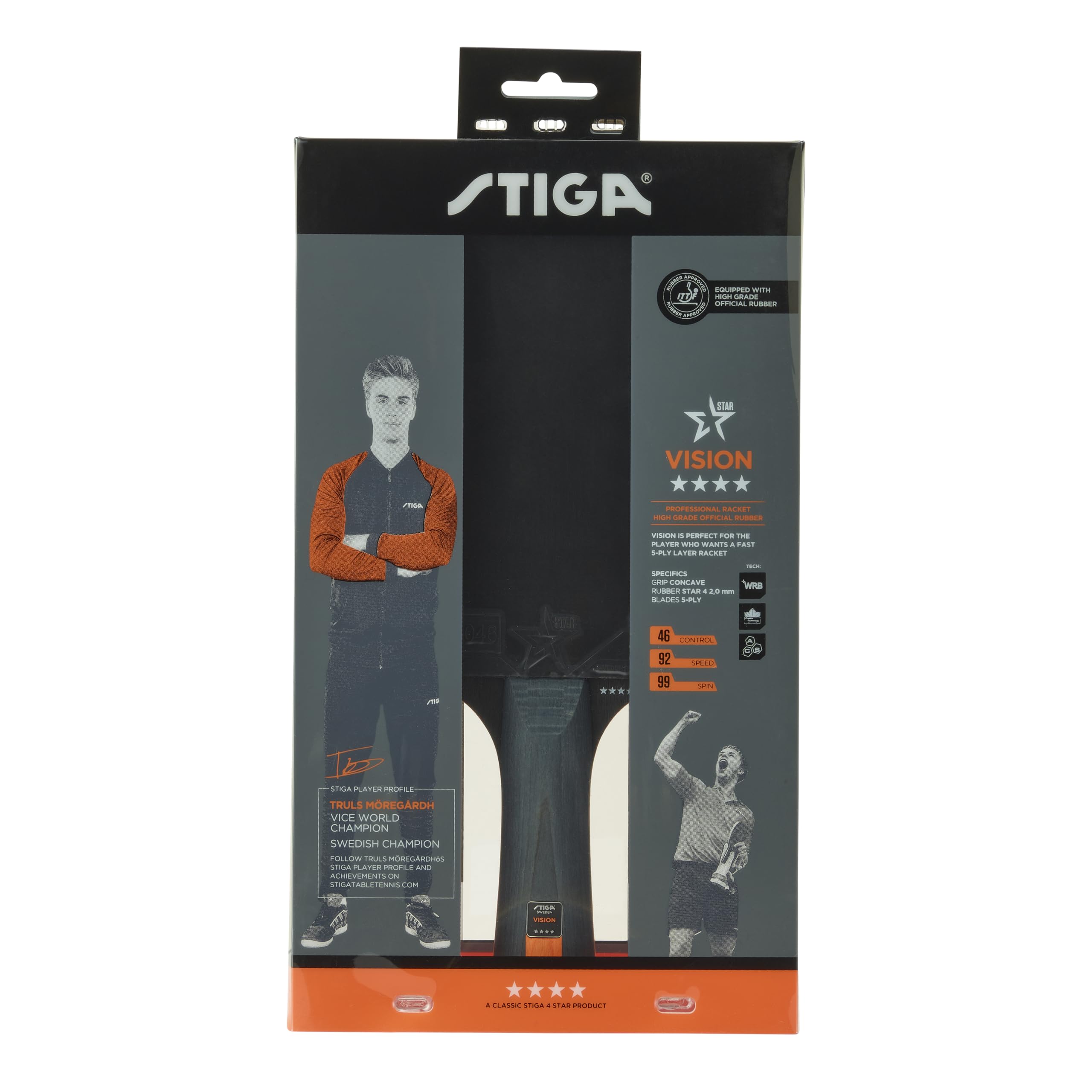 STIGA Vision 4-Star Table Tennis Racket - ITTF Approved Bat with Crystal Technology for High-Speed Gameplay, Control, and Spin