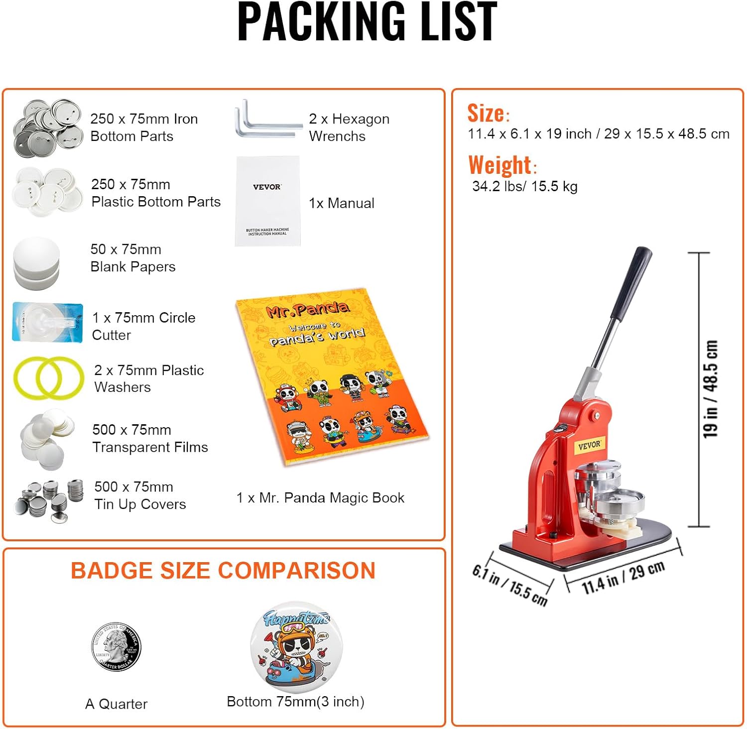 VEVOR Button Maker Machine Packing List