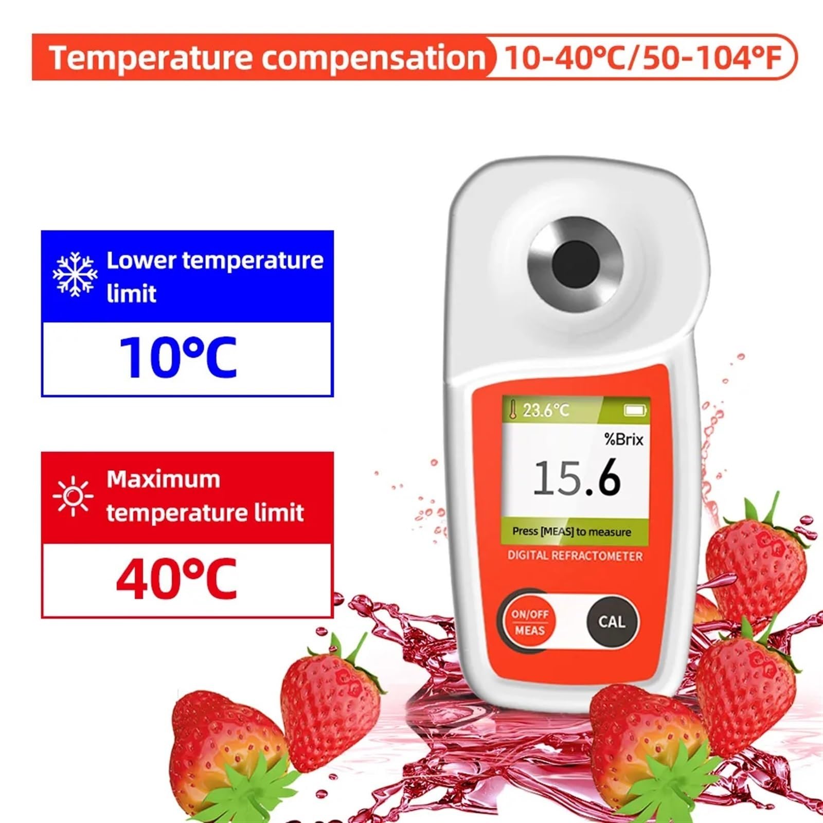 Refractómetro, Refractómetro digital de azúcar 0-55%, precisión de ±0,2% con compensación de temperatura for medir en bebidas de frutas