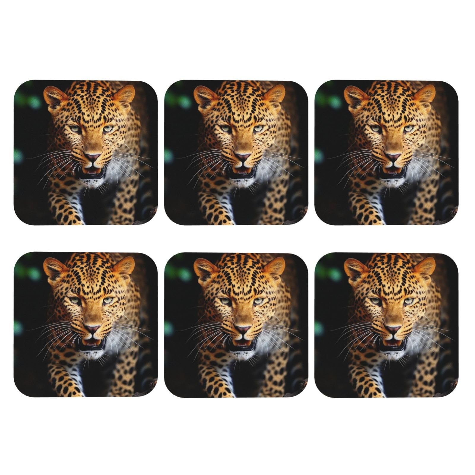 6pcs Leather Coasters for Drinks, Leopard Drink Coasters for Tabletop Protection, 4" Cup Coasters for Coffee Table Decor, Non-Slip Drinking Cup Mat for Hot Or Cold Drink