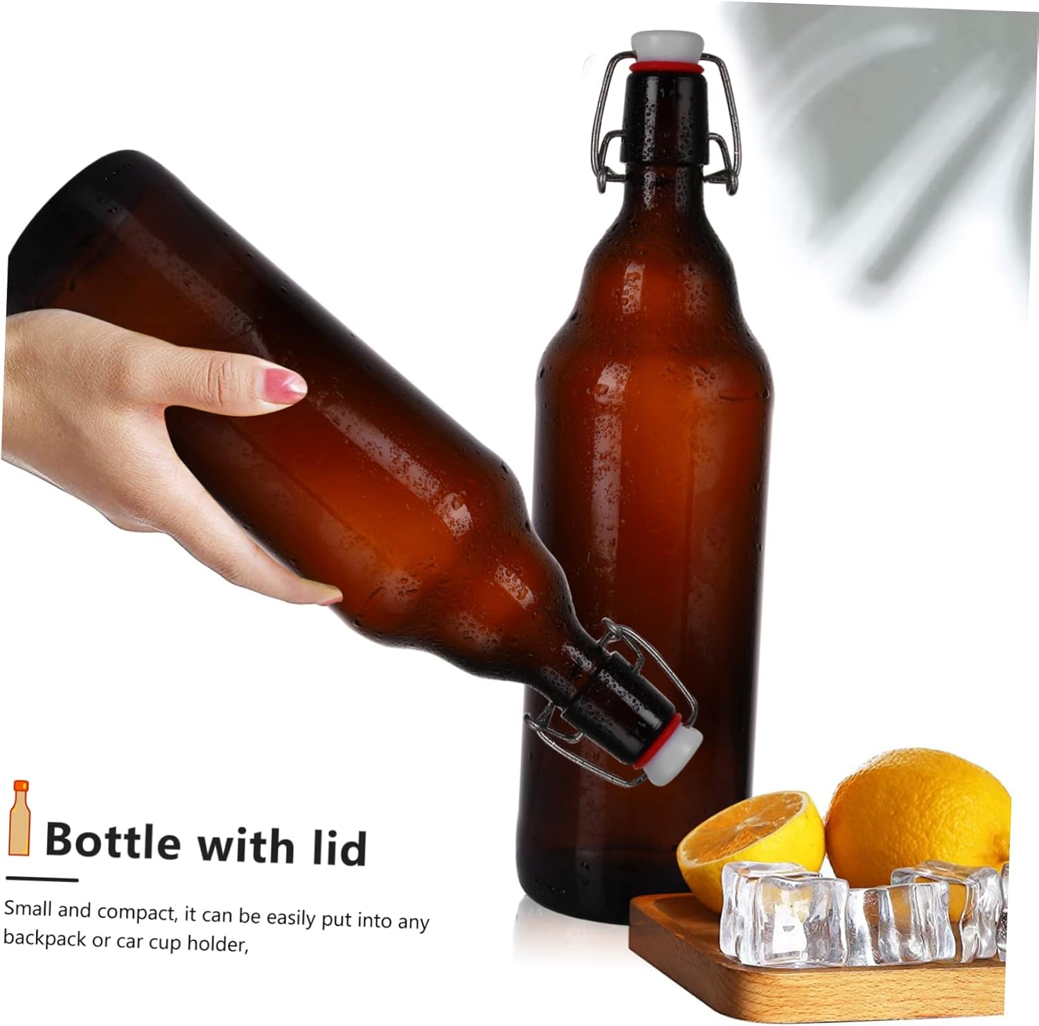 2pcs Brown Glass Beer Bottles with Buckle Sealing Container for Home Brewing Enzyme Storage Bottle Eco-friendly Thickened Design Capacity