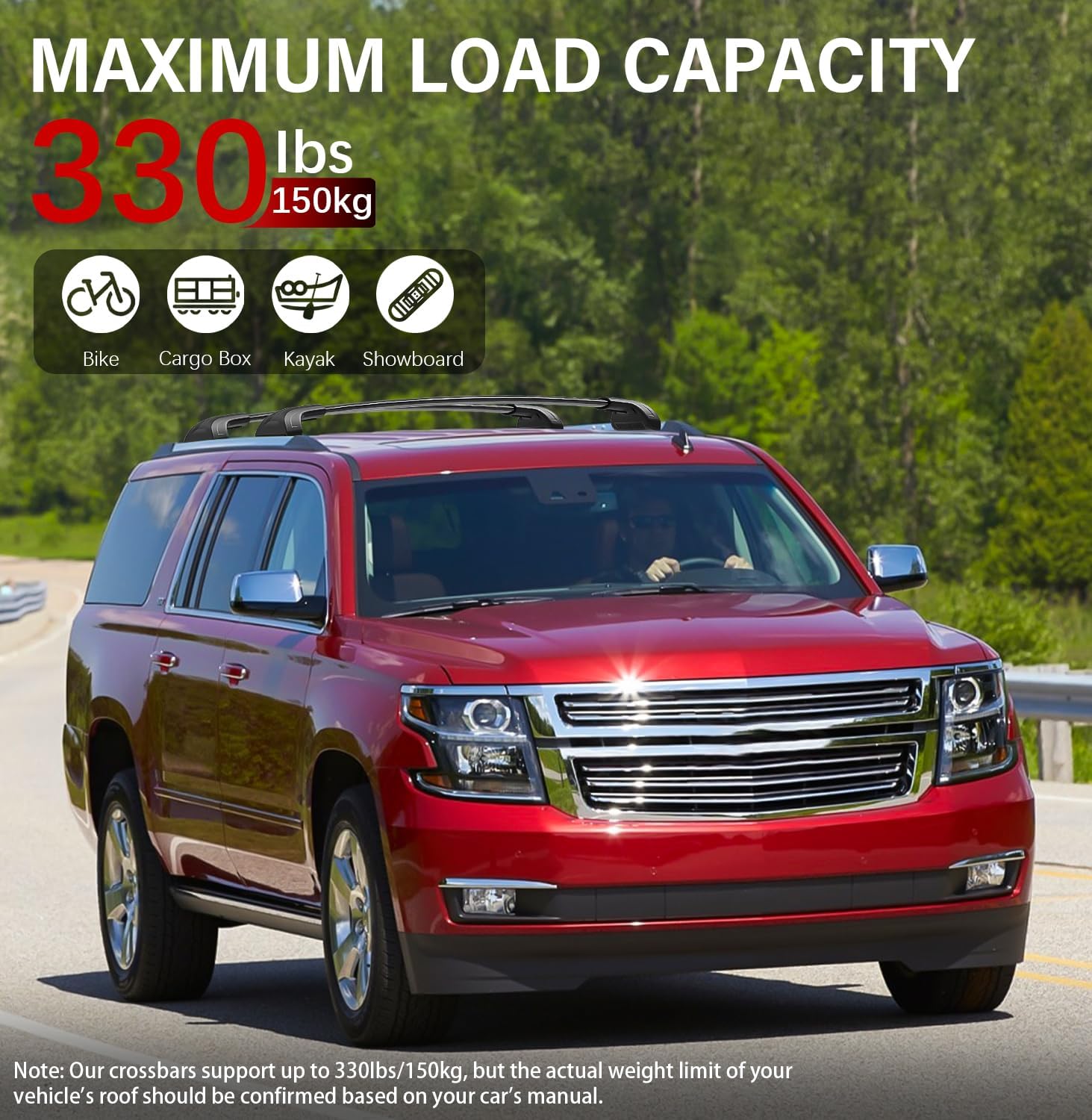 330lbs Lockable Roof Rack Cross Bars Compatible with 2015-2020 Chevrolet Chevy Suburban/Tahoe, GMC Yukon/Yukon XL, Cadillac Escalade/Escalade ESV, Aluminum Heavy Duty Roof Rails Crossbars