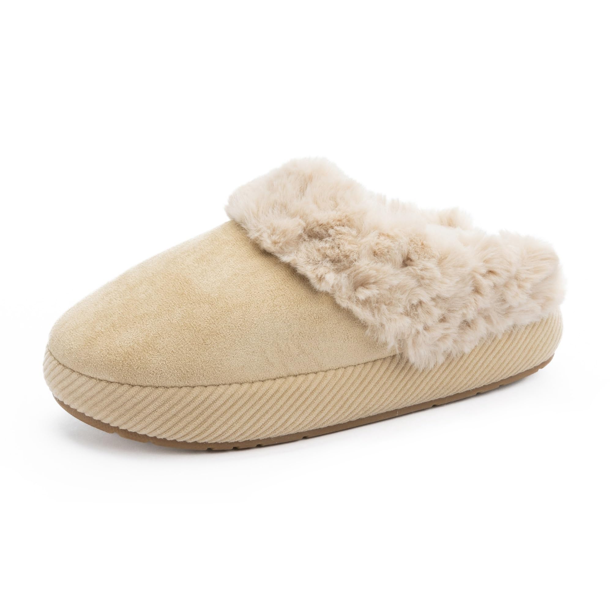 Chantomoo Slippers for Women and Men Memory Foam House Shoes Faux Suede Upper Rubber Sole Faux Fur Lining