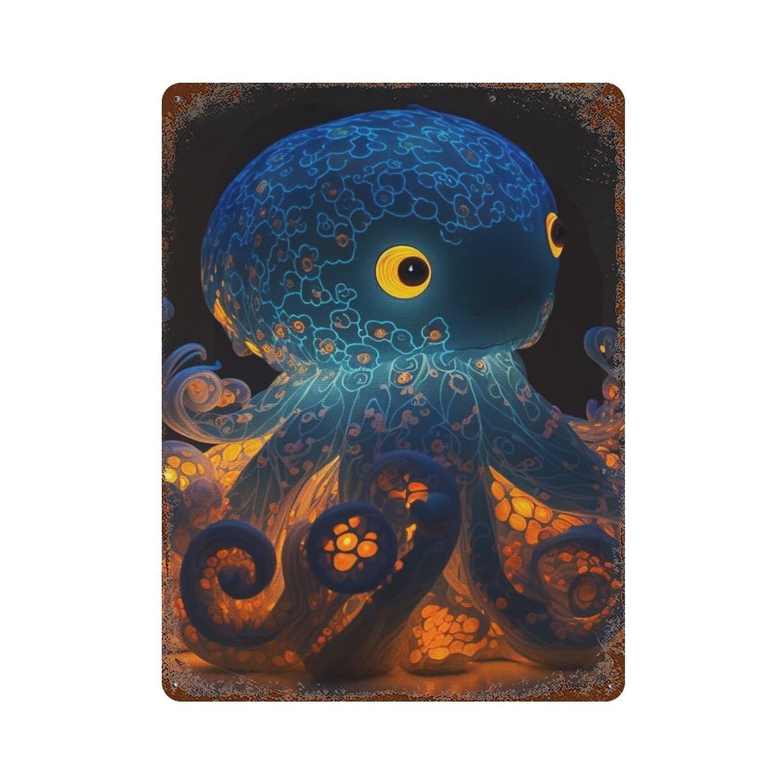 Cute Octopus Rustic Tin Plaque 15.7"x11.8", Farmhouse Wall Decor for Shed, Workshop And Garage Wall Decor