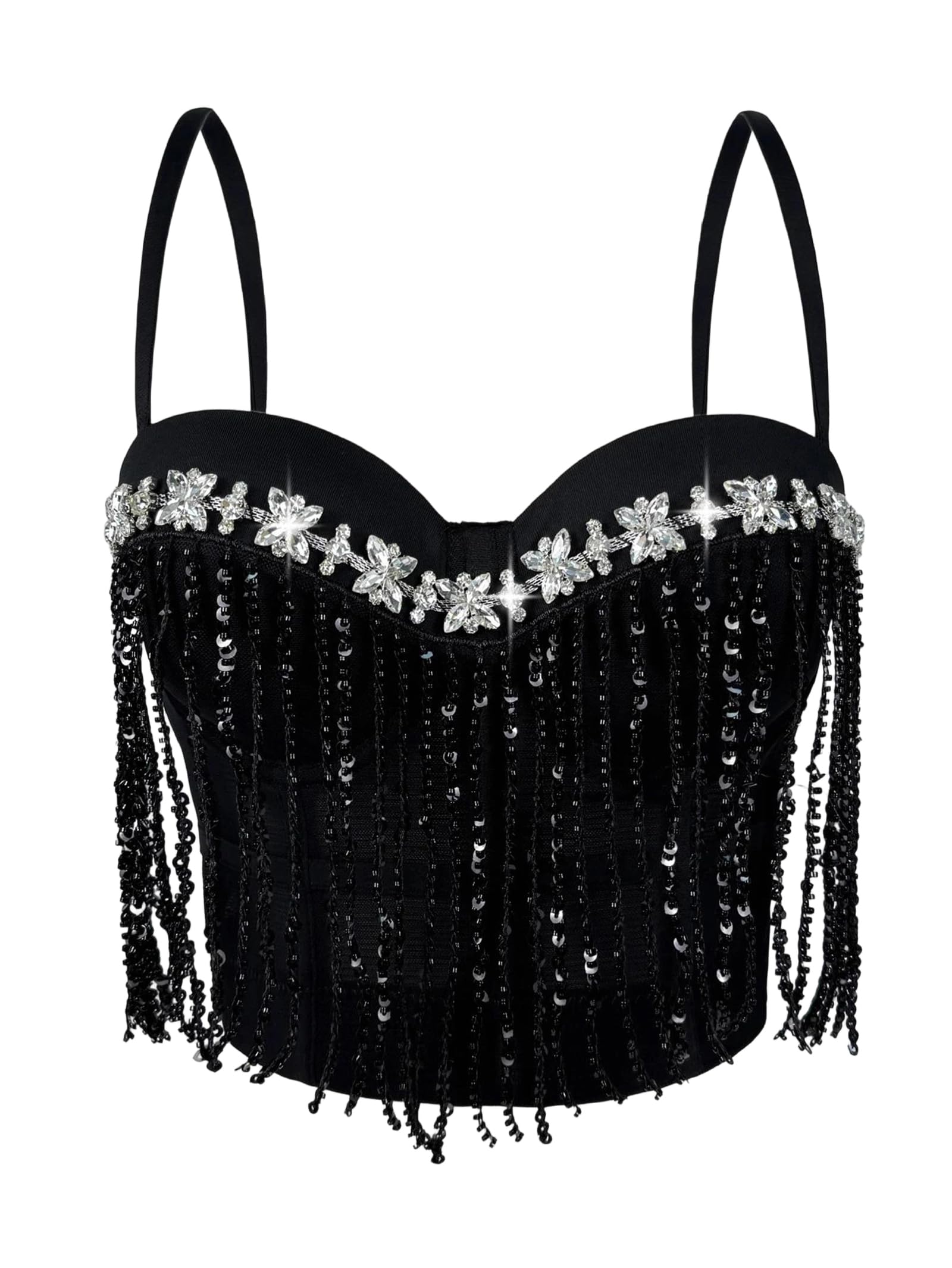 Yeuyyben Top corto da donna con paillettes corsetto senza maniche strass party club street style slim fit moda canotta