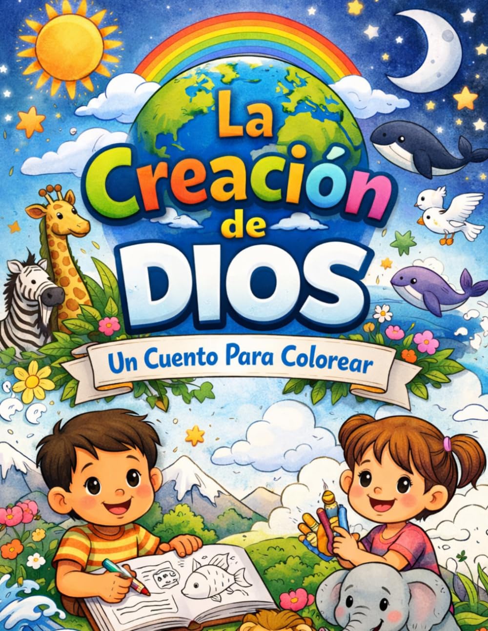 La Creación de Dios: Un Cuento Para Colorear": Aprende la historia de los 7 días de la Creación de Dios mientras te diviertes coloreando.