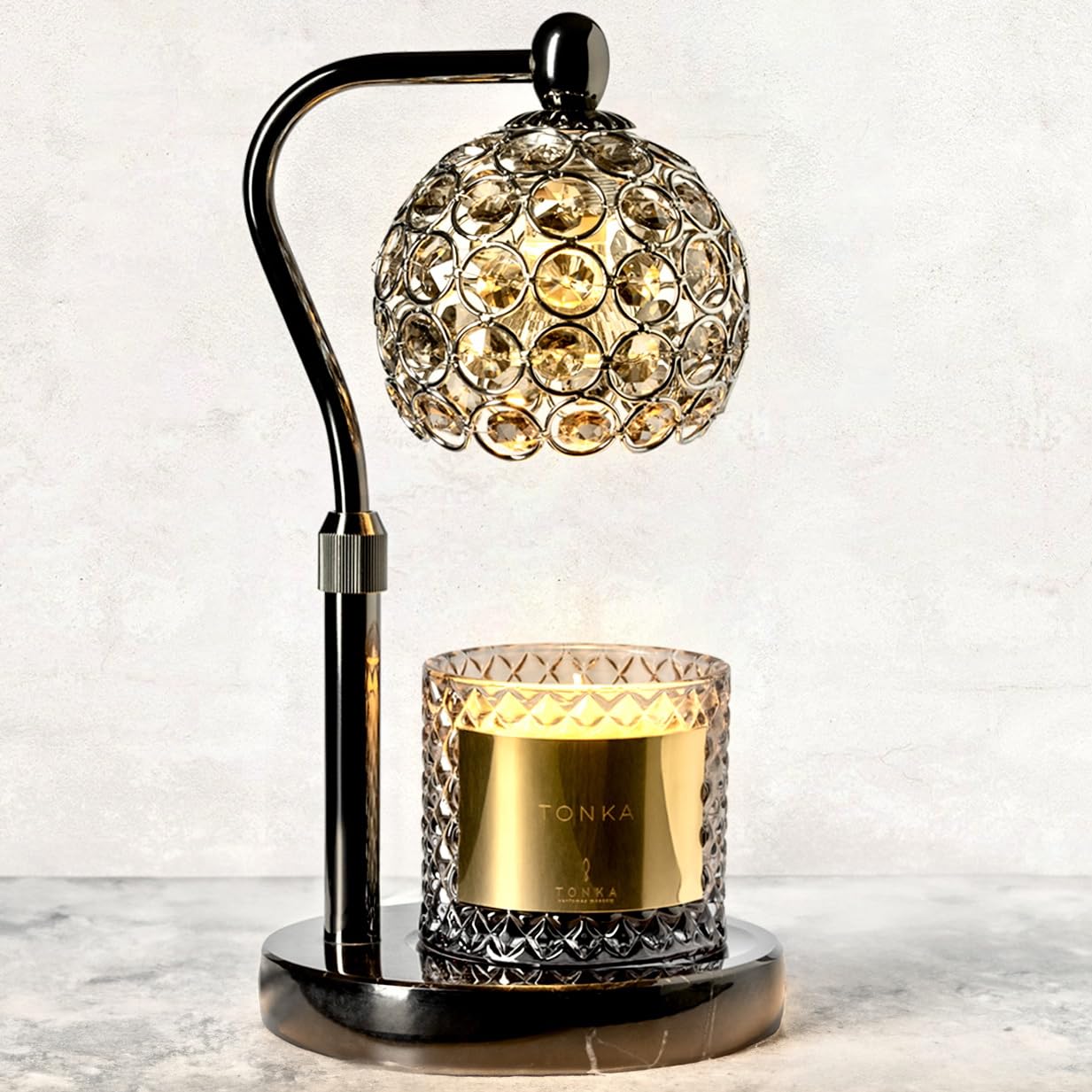 Solacea Candle Warmer Lamp with Natural Marble Base | Candle Warmer with Adjustable Height 4"-7" & 4-Level Dimming | Candle Warmer Lamp with Timer and Shimmering Crystals | Elegant Aromatherapy Lamp