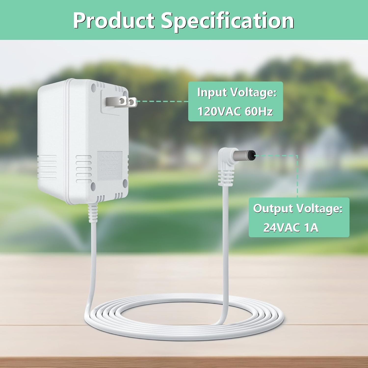 24VAC 1A Adapter Compatible with Rachio Smart Sprinkler Controller, Indoor Irrigation System Controller Accessories Power Supply Cord Charger