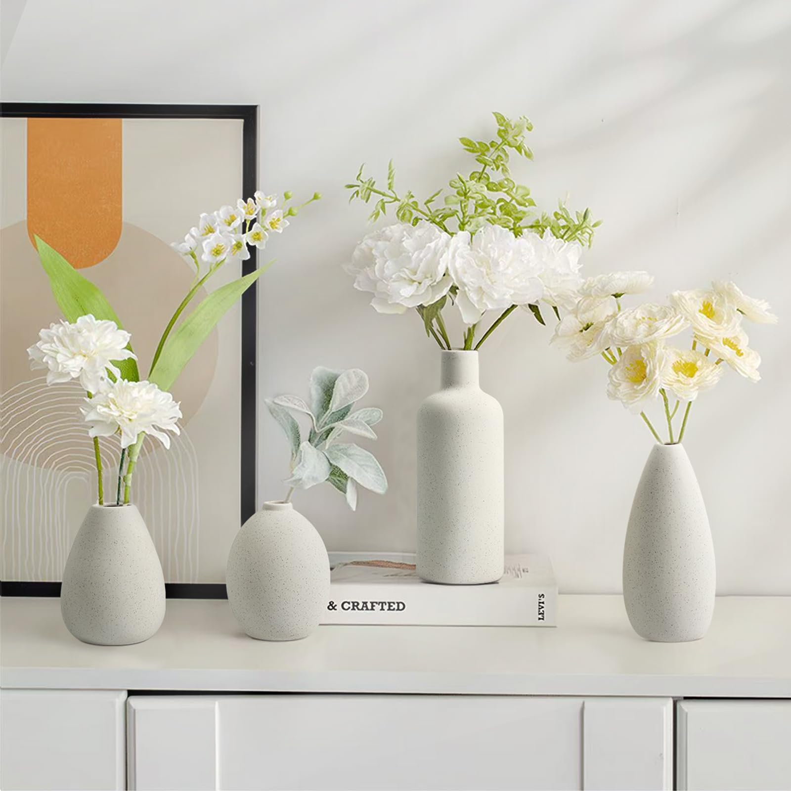 Zestaw 4 Białych Wazonów Dekoracyjnych Ceramiczny Designerski Wazon, Nowoczesna Dekoracja Wazonu Stołowego, Dekoracyjny Wazon Do NakłAdek Stołowych, Kuchni, Biura, Salonu, Na Wesele
