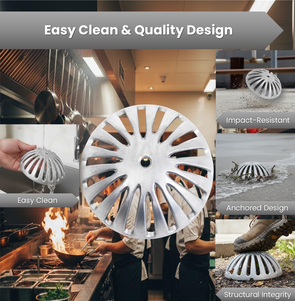 Leyso Heavy Duty Aluminum Dome Floor Drain Cover and Drain Strainer, Removable Outdoor Drain Cover, Dome Strainer for Restaurant, Home, Garden, Roof Top 5-1/4" Diameter x 2-1/4"H (3 PCS)