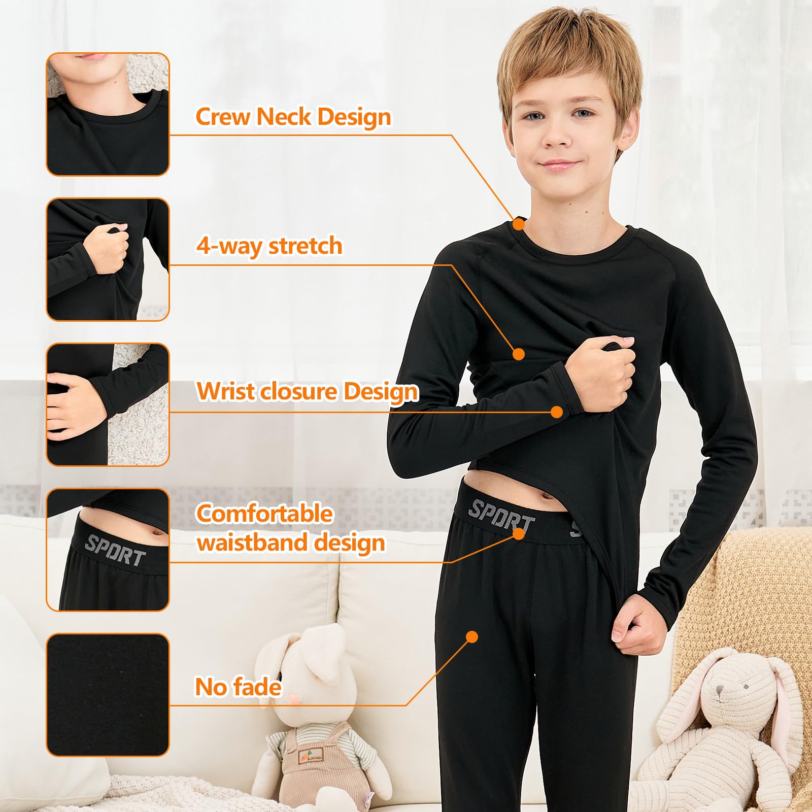 Homord Intimo Termico Bambino Manica Lunga Maglia Termica e Pantaloni Intima Termica Set Termico Bambini Sci Ciclismo