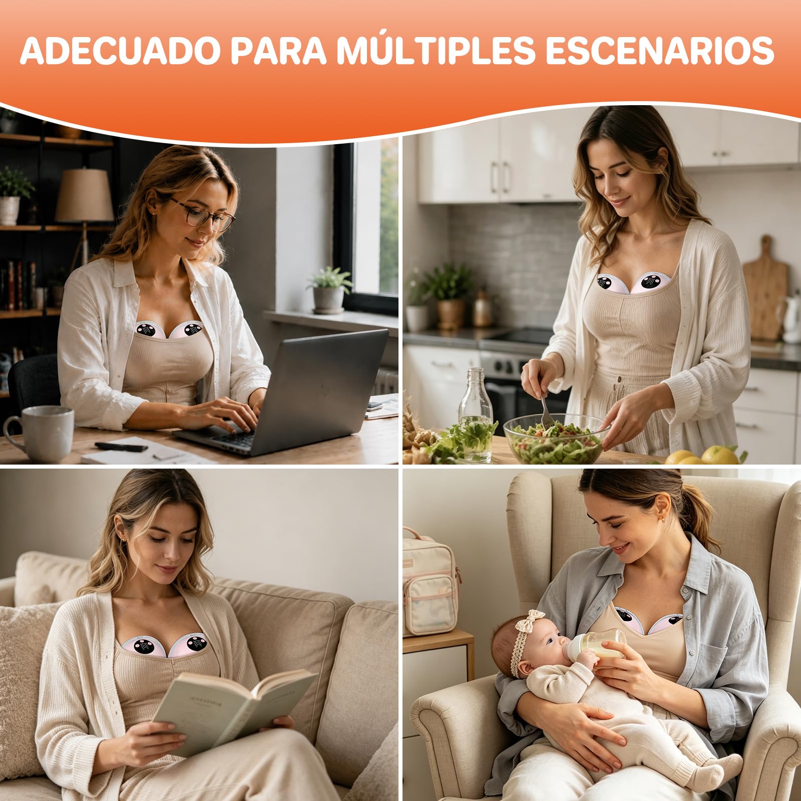 FUNYKICH 2×Sacaleches Eléctrico Manos Libres con 4 Modos y 12 Niveles | Extractor de Leche Materna con Bridas 21/24/27mm, 217g Ligero, Ultra Silencioso, para Mamás en Casa Oficina Viajes