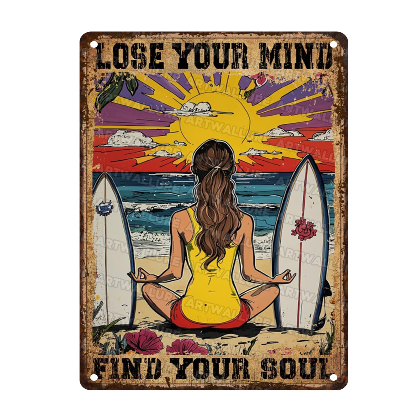 Yoga Girl Metal Tin Sign Lose Your Mind Find Your Soul Hippie Soul Wall Art Funny Yoga Vintage Poster Living Room Backyard Outdoor Entryway Metal Plaque Sign 12x16inch