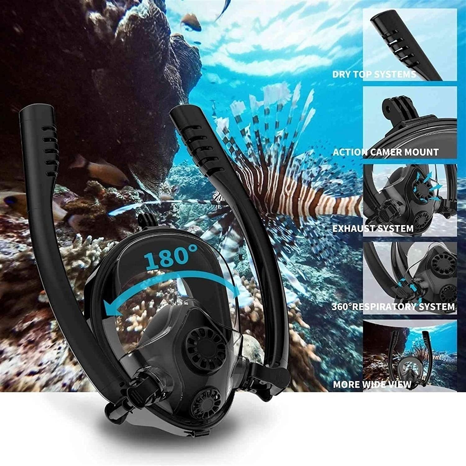 Maschera integrale per snorkeling, maschere subacquee, maschera antiappannamento integrale per snorkeling, attrezzatura per nuoto e snorkeling, attrezzatura professionale per adulti e bambini (blu, 1