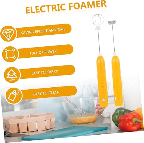 Miniatura 2 de Batidora de mano amarilla 1 juego mezclador multifuncional de acero inoxidable leche recargable licuadora portátil