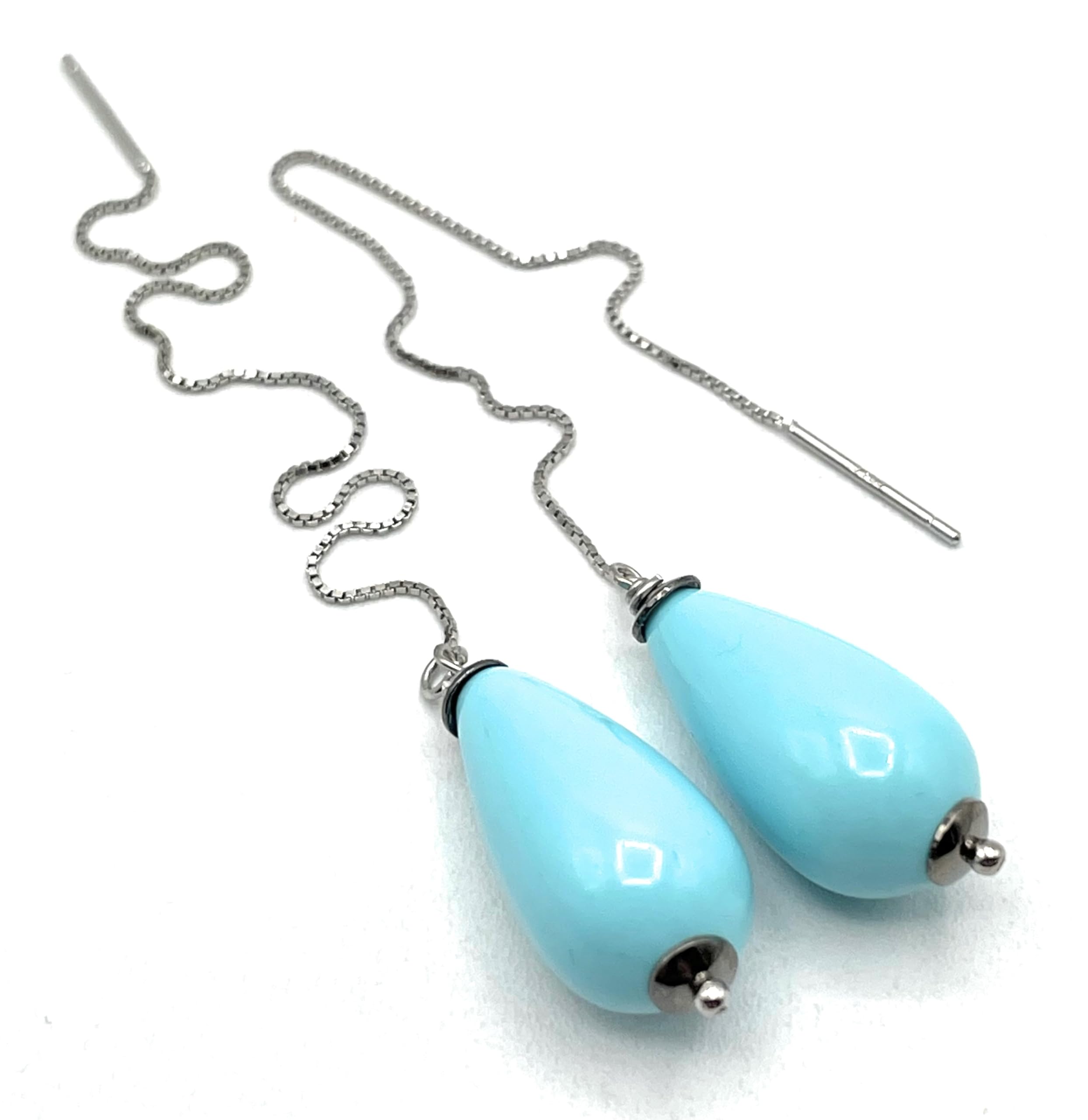 Pendientes Lagrimas Turquesas y Plata 925 Made in Italy, Joyas Artesanales Minimalistas, Regalo para Mujer
