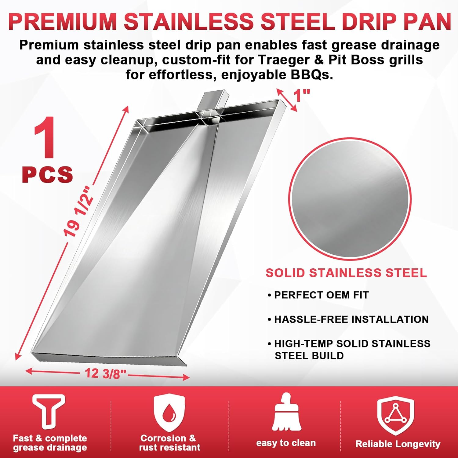 SUB025 Drip Pan for Traeger Tailgater Drip Tray Traeger Junior Elite 20 Tailgater 20 Bronson 20 Grill Accessories TFB29PLB BBQ055 TFB29LZB TFB29LZA TFB30LZAC Pit Boss 340 440 Deluxe KingChii 305 Parts