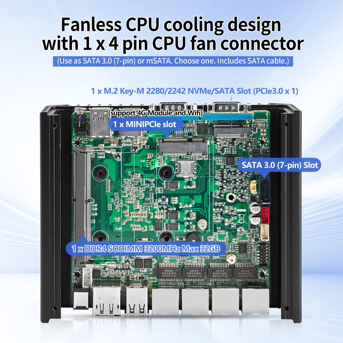 Mini PC Firewall senza ventola N150 (N100 Aggiornato), Industriale Micro Computer Hardware 4 porte LAN 2.5 Gbe i226V, 2 x RS232/485, AES-NI, 8GB DDR4 128GB SSD, Auto Power On, USB3.1