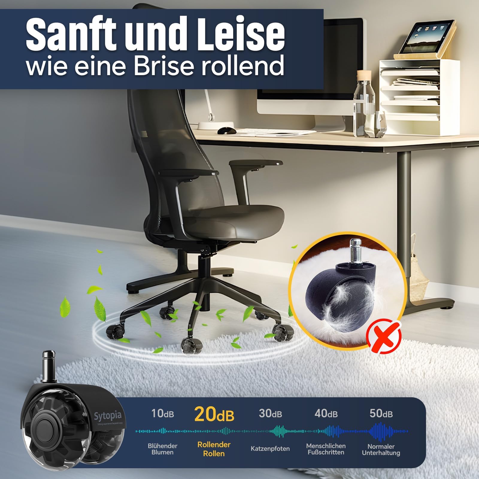 Sytopia Ruedas para silla de oficina con vástago de 10mm x 22mm, juego de 5 ruedas para sillas de oficina IKEA, ruedas para suelo duro para reemplazar ruedas de silla, alfombrilla protectora de suelo
