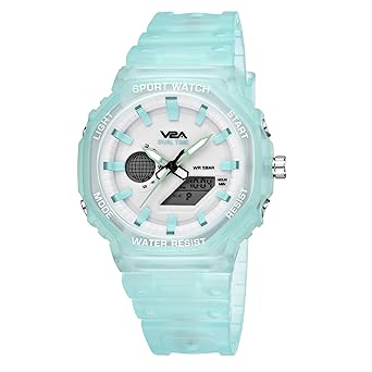 V2A Analog Digital Waterproof Semi Transparent Band Watch with Backlight Alarm Stopwatch for Women and Girls