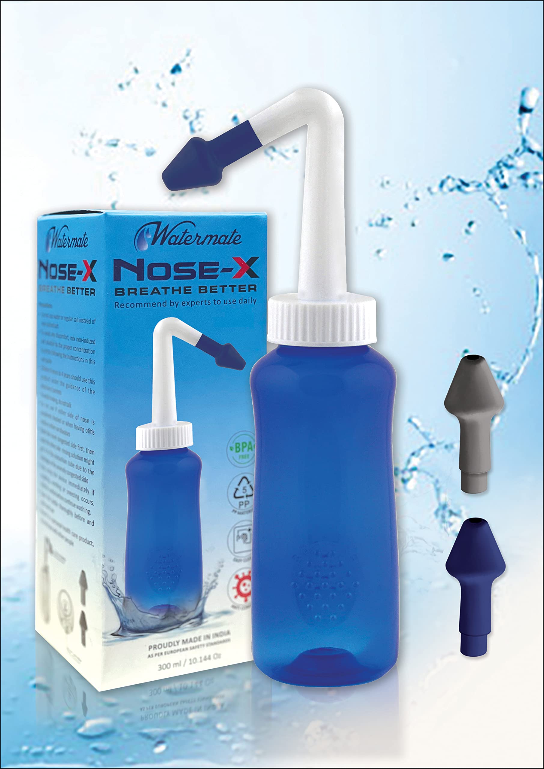 Anti-Microbial Jal Neti Pot Sinus Nasal Cleaner + 2 Nozzles + Free 40 use Nasal Wash Salt For Children & Adults Doctor Approved