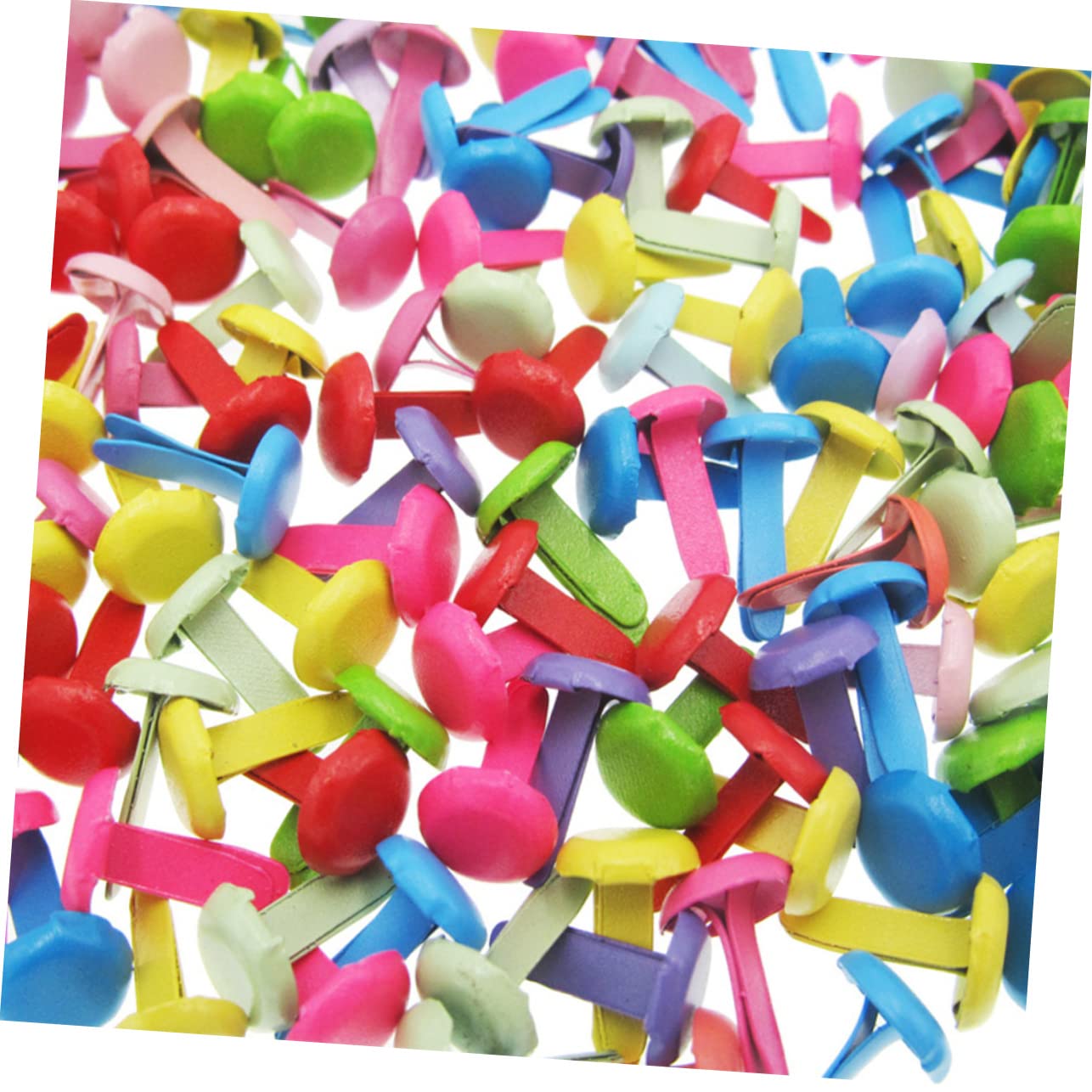 VILLCASE 100pcs Mini Round Brads Two-Legged Paper Fasteners Metal Children's Craft Materials DIY Stamping Tool Random Colors