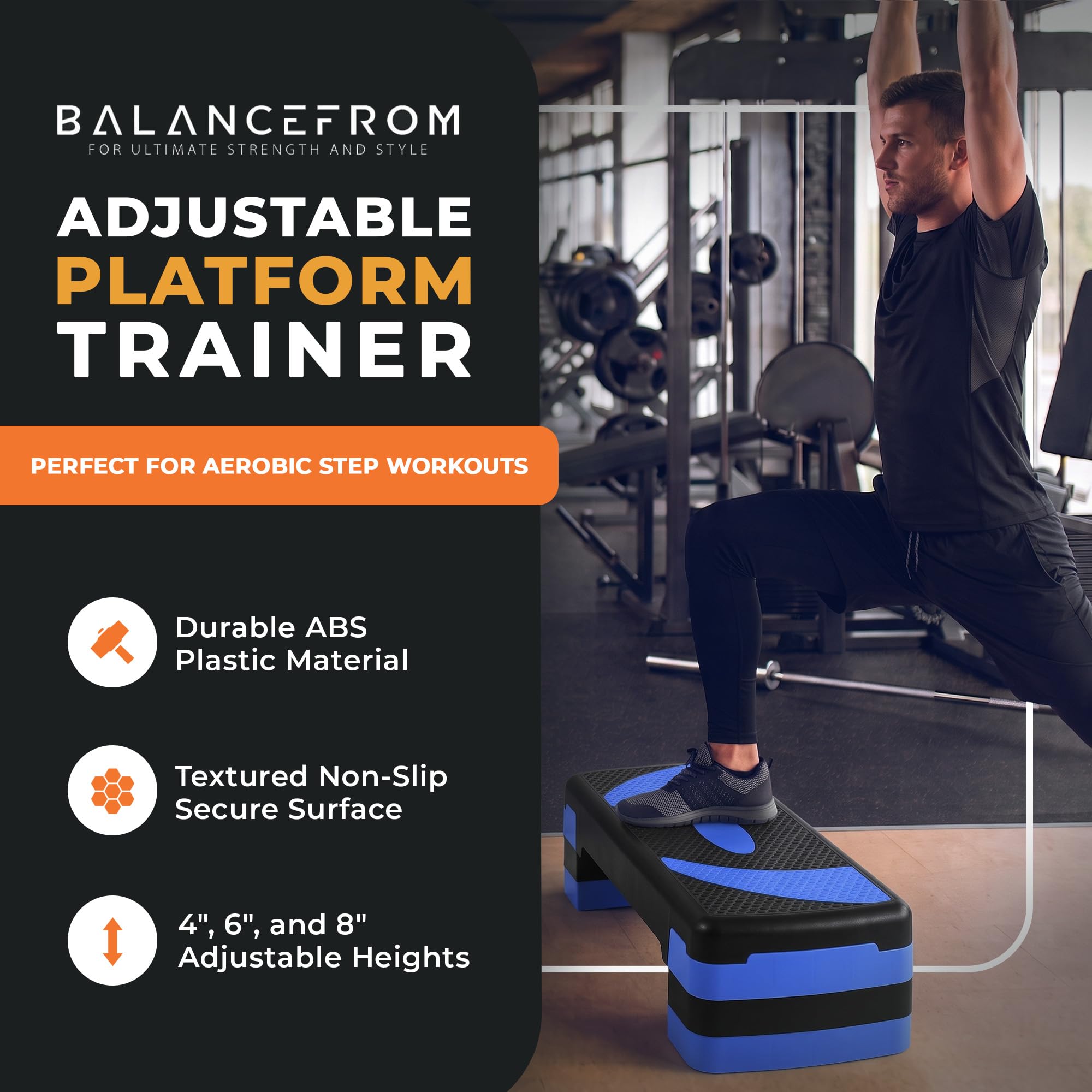 BalanceFrom Aerobic Step Plattformtrainer mit verstellbaren 3-stufigen Erhöhungen, 180 kg Gewichtskapazität, rutschfester Übungsstepper für Cardio-, Kraft- und Fitness-Workouts zu Hause oder im