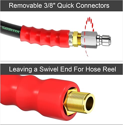 Miniatura 5 de POHIR Manguera de látigo para lavadora a presión de 3/8 pulgadas, manguera de lavado a presión de agua caliente a 248 ℉ 4800 psi, manguera de puente