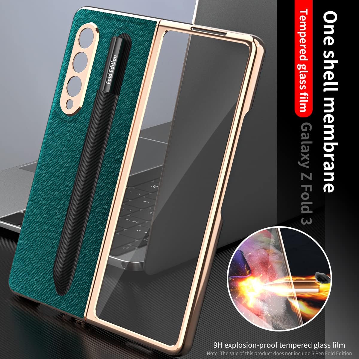 Compatible with Samsung Galaxy Z Fold 3 5G 2021 Case with Built-in Screen Protector with S Pen Holder Leather Phone Cover Case for Samsung Galaxy Z Fold3 5G 2021, Black