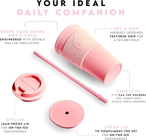 Miniatura 3 de Taza de café de viaje  Taza de café reutilizable de doble pared con tapa a prueba de fugas y tapa con popote  Vaso de café aislado con popote para